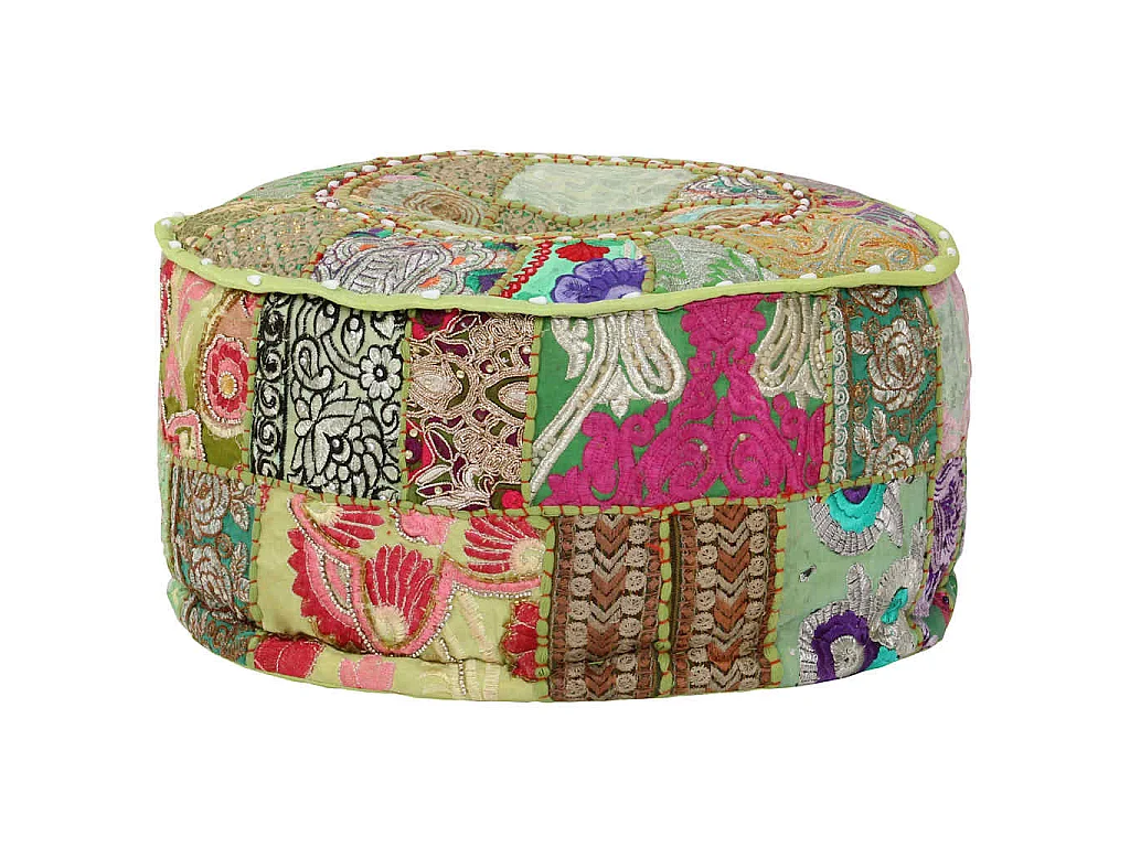 Pouf rond en coton fait à la main 40 x 20 cm Vert