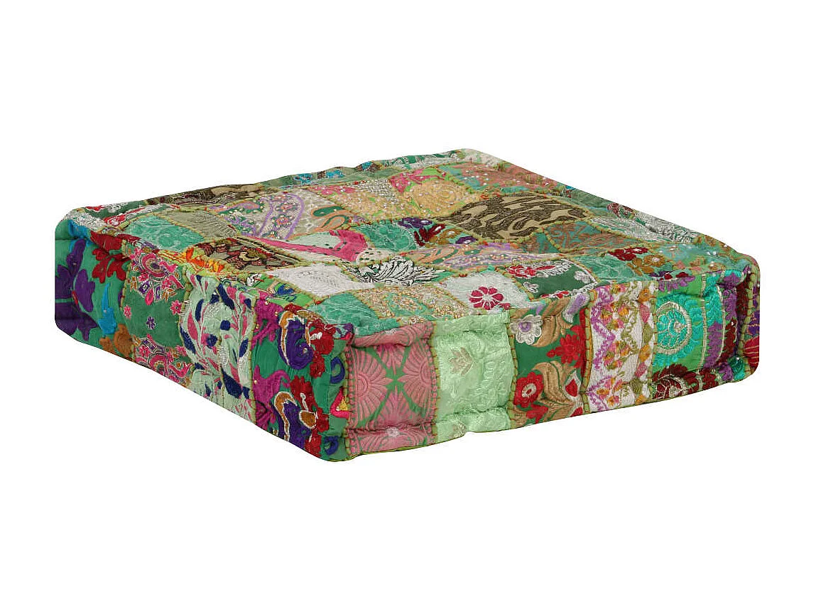 Pouf carré en coton fait à la main 50 x 50 x 12 cm Vert