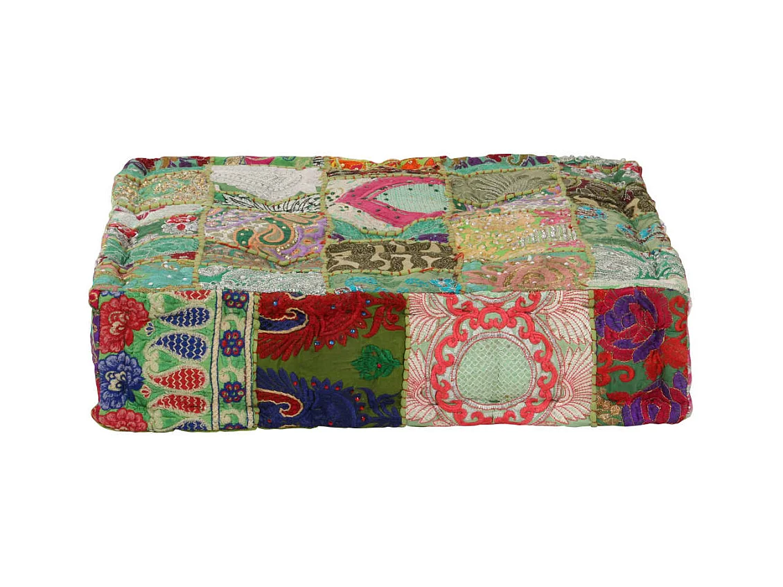 Pouf carré en coton fait à la main 50 x 50 x 12 cm Vert