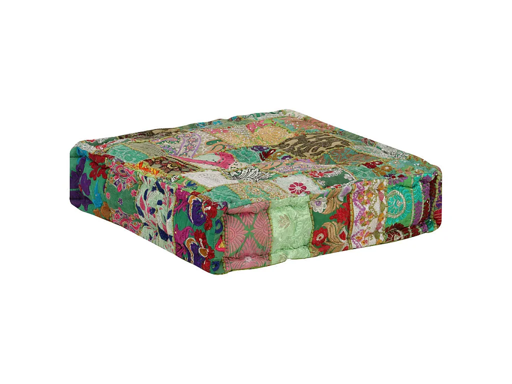 Pouf carré en coton fait à la main 50 x 50 x 12 cm Vert
