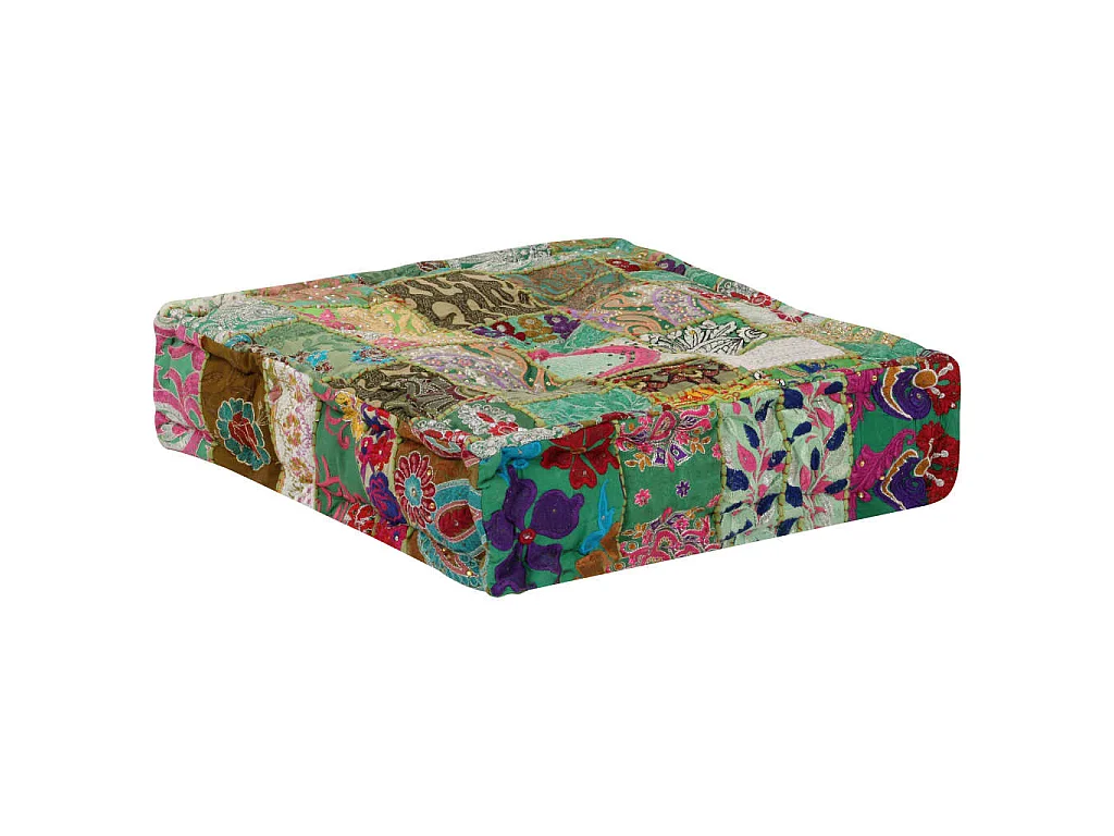 Pouf carré en coton fait à la main 50 x 50 x 12 cm Vert