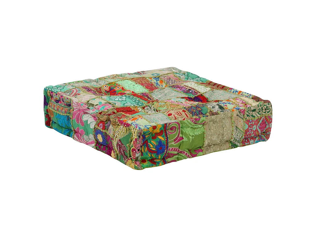 Pouf carré en coton fait à la main 50 x 50 x 12 cm Vert