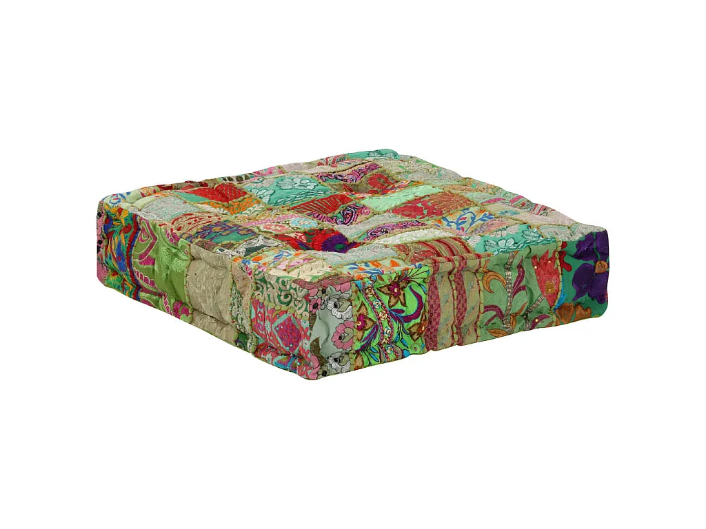 Pouf carré en coton fait à la main 50 x 50 x 12 cm Vert
