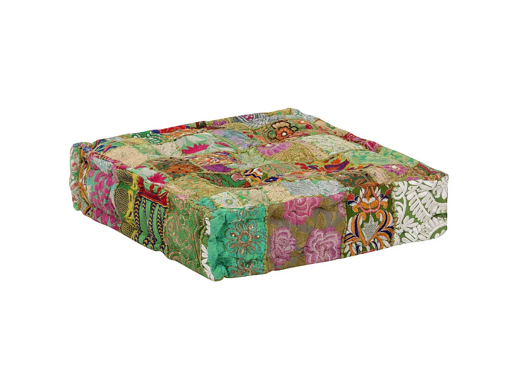 Pouf carré en coton fait à la main 50 x 50 x 12 cm Vert
