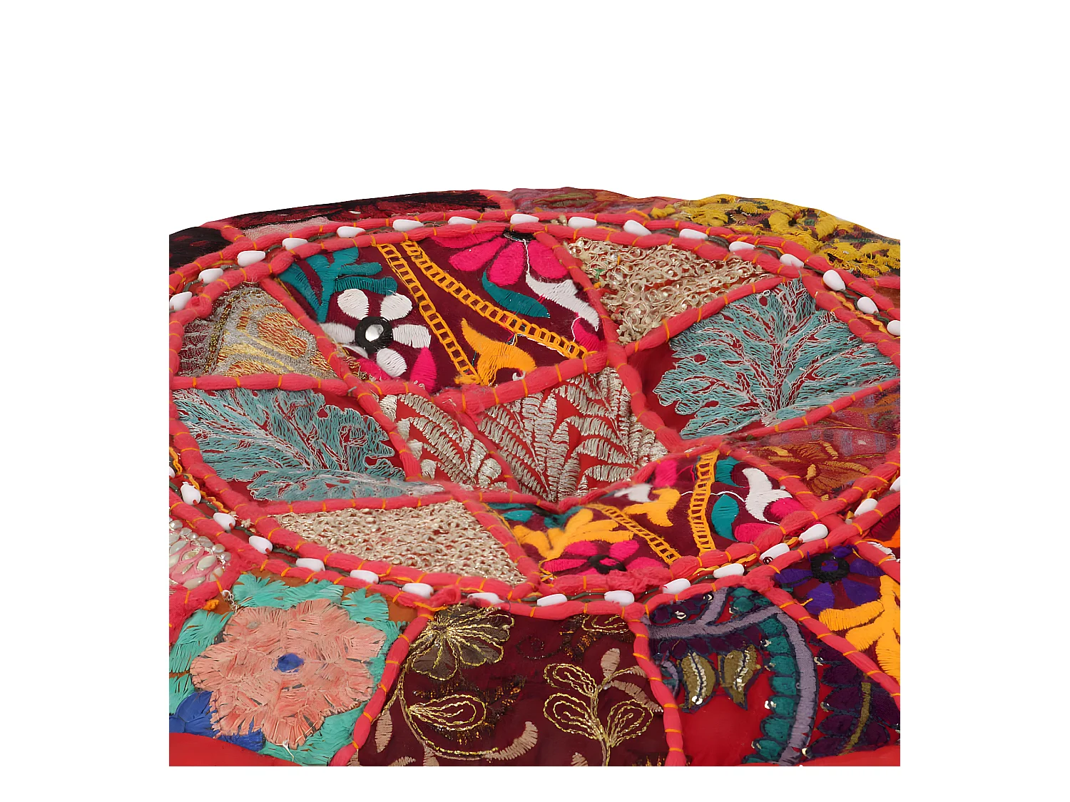 Poef patchwork rond handgemaakt 40x20 cm katoen rood