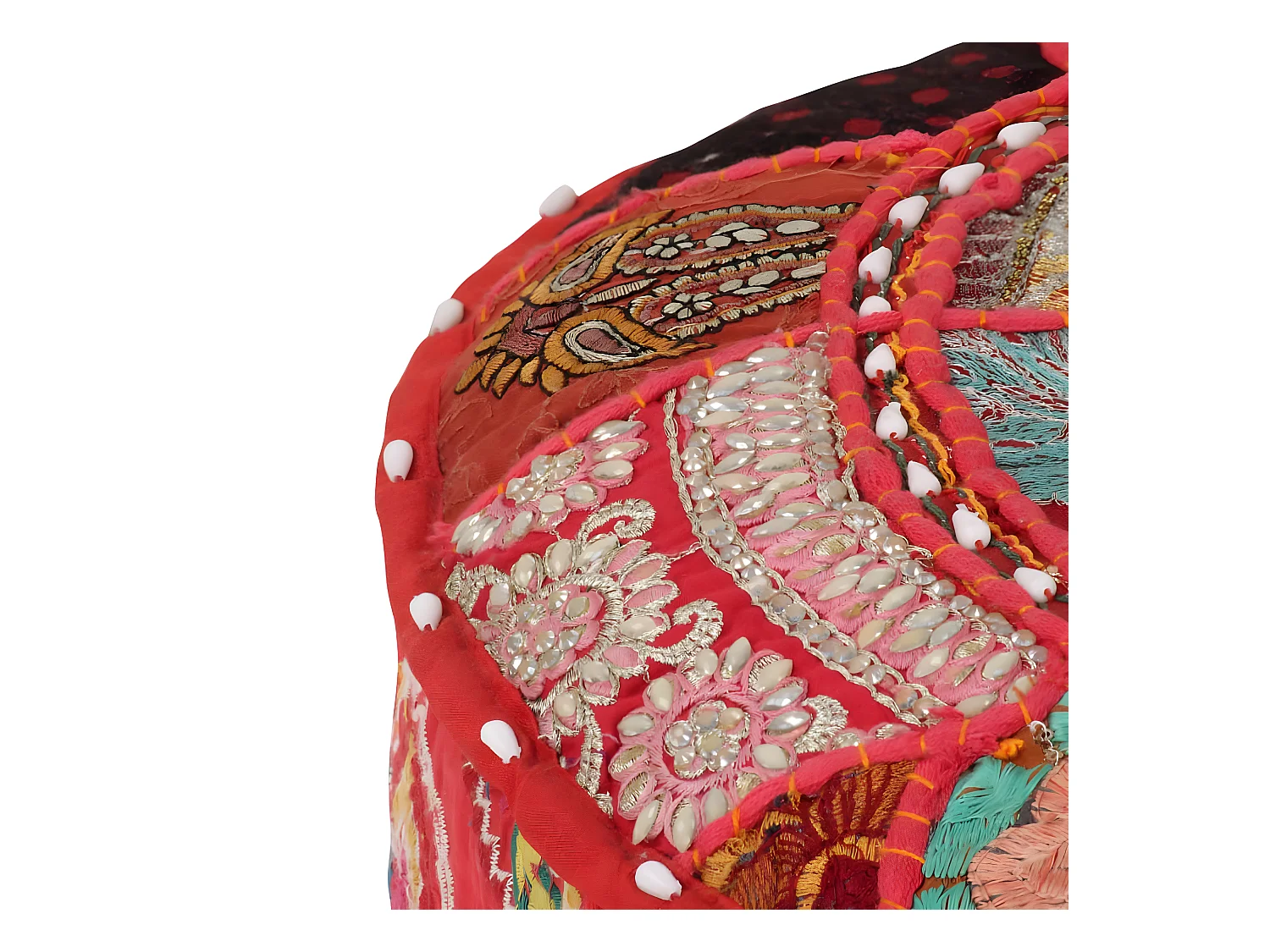 Poef patchwork rond handgemaakt 40x20 cm katoen rood