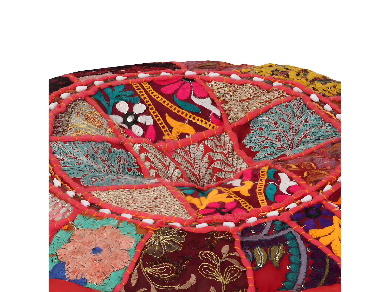 Pouf rond en coton fait à la main 40 x 20 cm Rouge