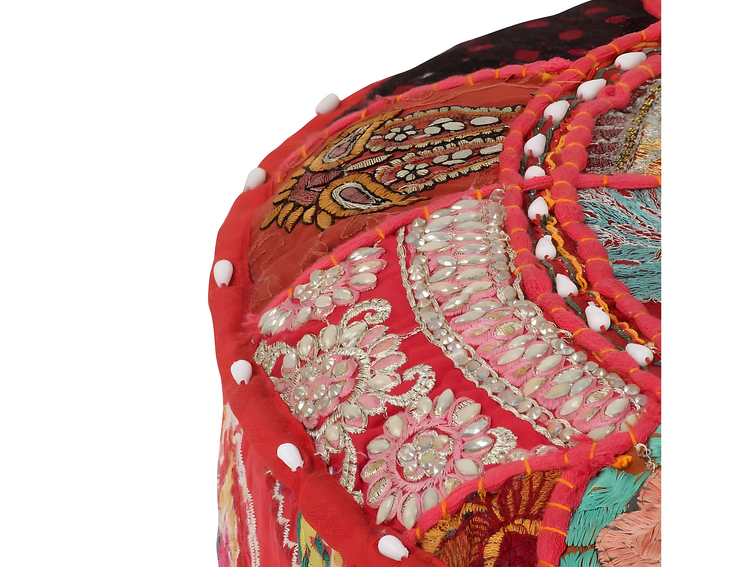 Pouf rond en coton fait à la main 40 x 20 cm Rouge