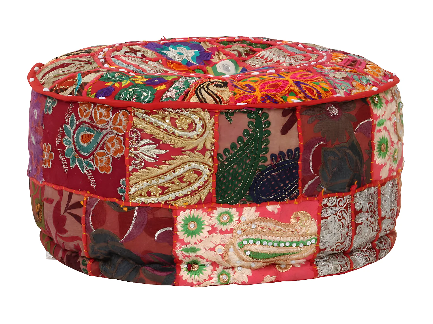 Pouf rond en coton fait à la main 40 x 20 cm Rouge