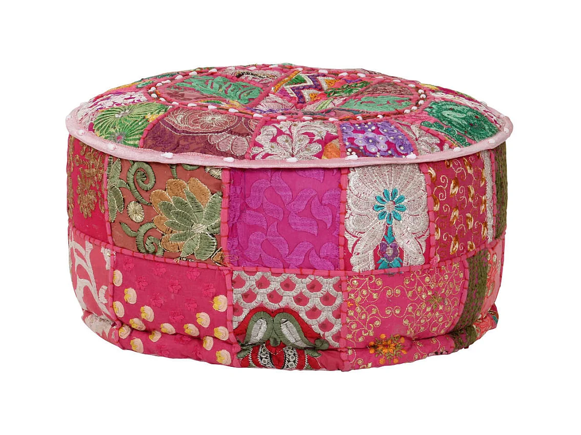 Puf redondo de pachtwork algodón hecho a mano 40x20 cm rosa