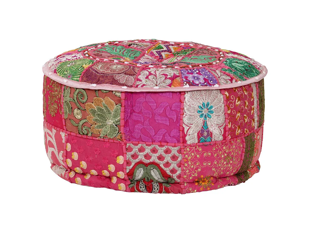Pouf rond en coton en patchwork fait à la main 40 x 20 cm Rose