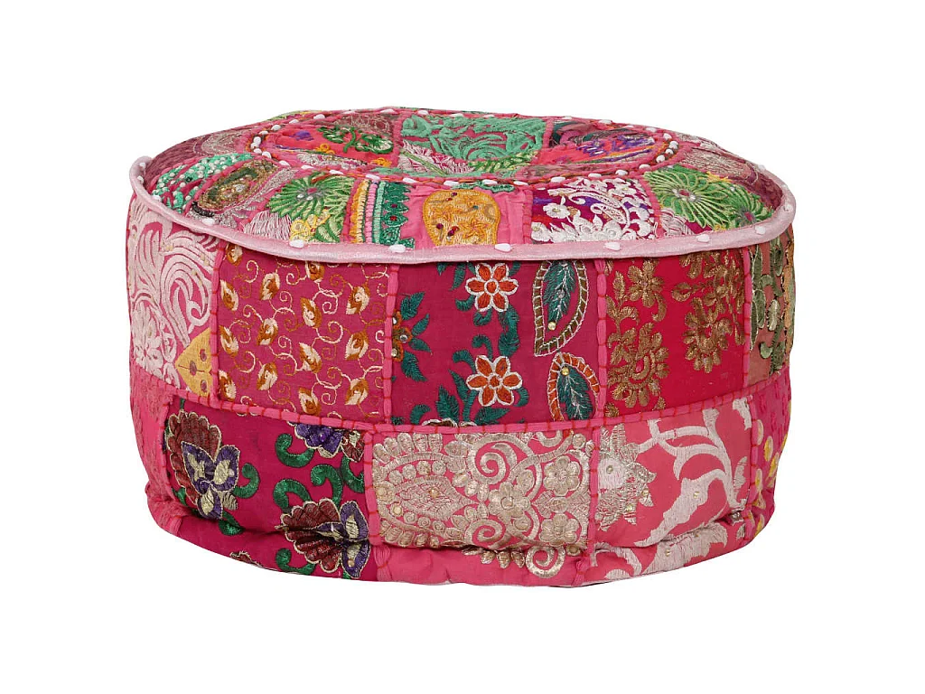 Pouf rond en coton en patchwork fait à la main 40 x 20 cm Rose