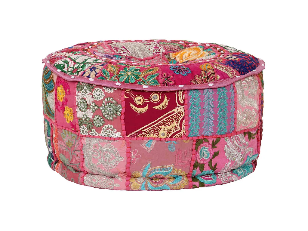 Pouf rond en coton en patchwork fait à la main 40 x 20 cm Rose