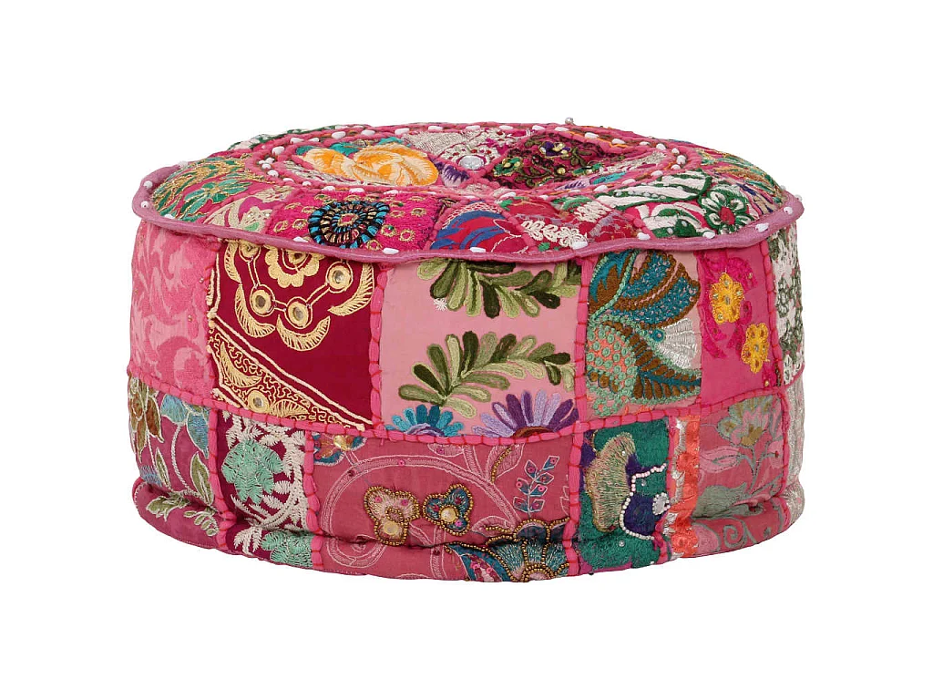 Pouf rond en coton en patchwork fait à la main 40 x 20 cm Rose