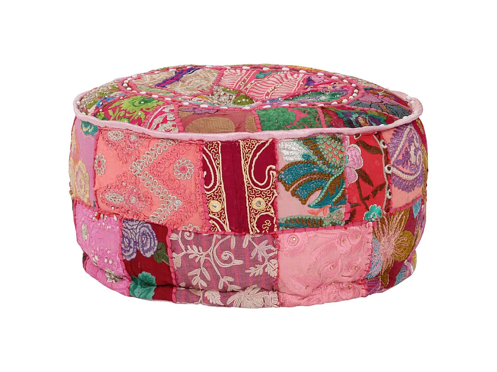 Pouf rond en coton en patchwork fait à la main 40 x 20 cm Rose