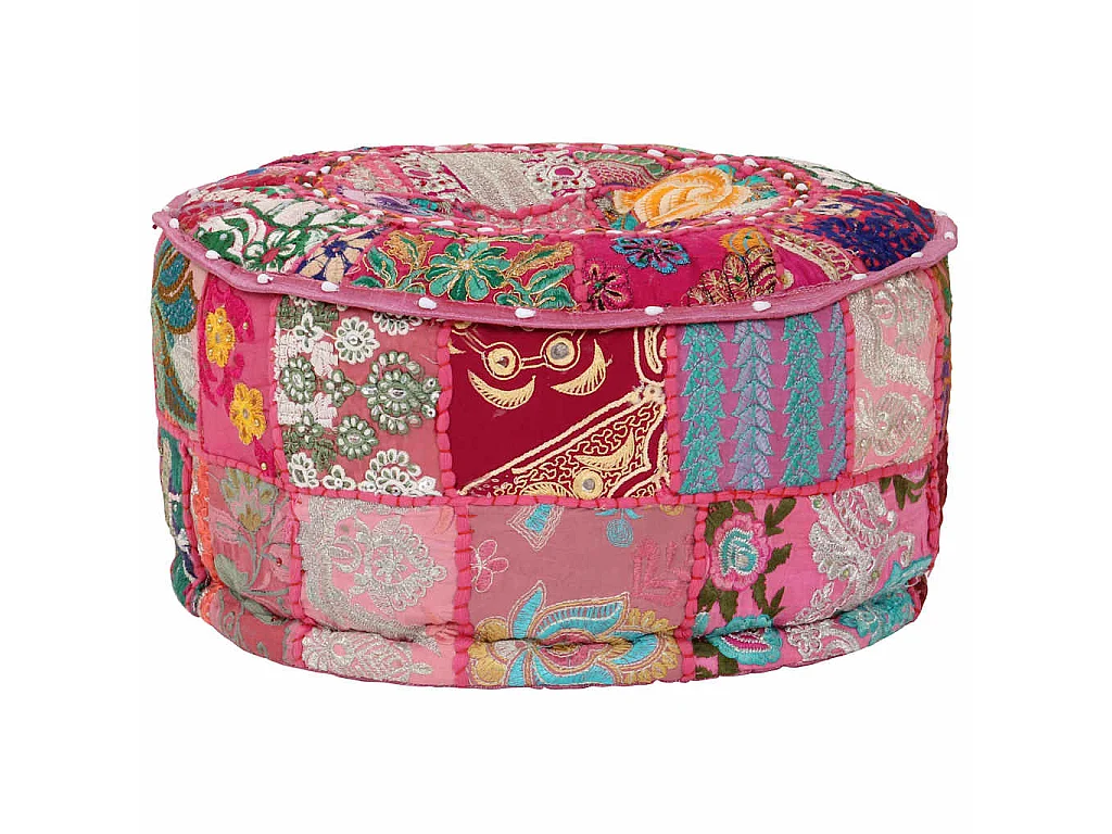 Pouf rond en coton en patchwork fait à la main 40 x 20 cm Rose