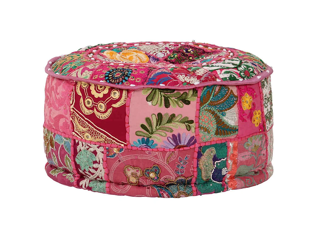 Pouf rond en coton en patchwork fait à la main 40 x 20 cm Rose
