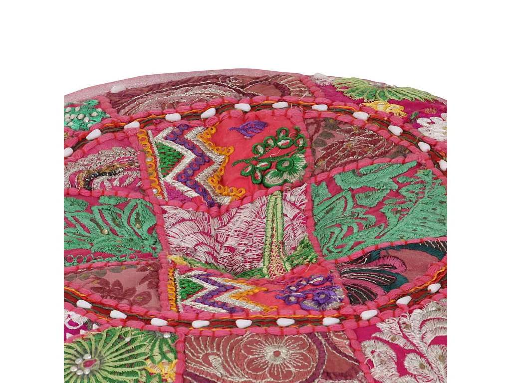 Pouf rond en coton en patchwork fait à la main 40 x 20 cm Rose