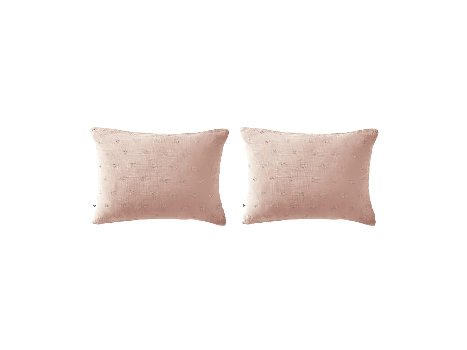 Lot de 2 taies d'oreillers brodées double gaze de coton rose 50x70