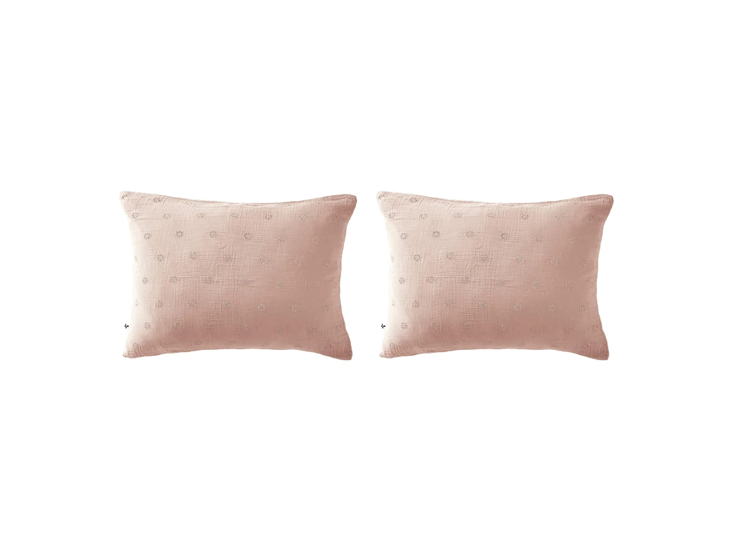 Lot de 2 taies d'oreillers brodées double gaze de coton rose 50x70