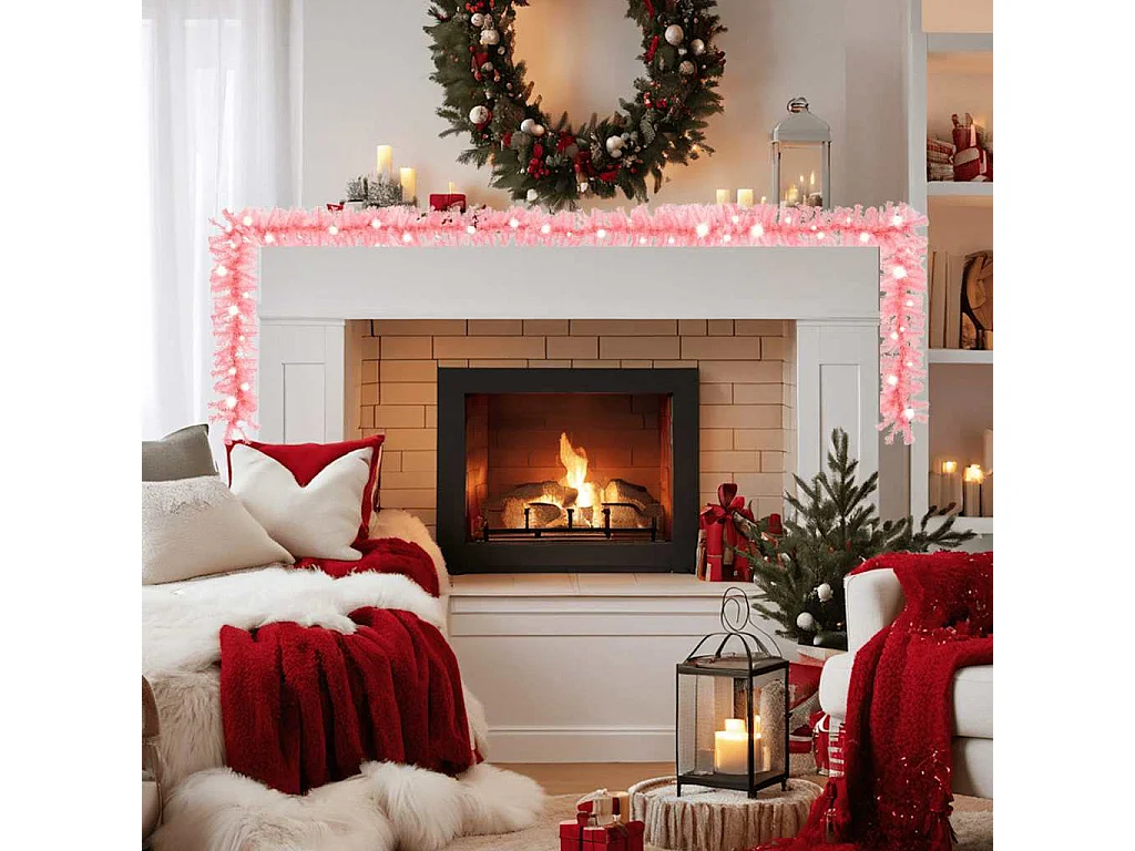 Guirlande de Noël avec lumières LED 20 m Rose