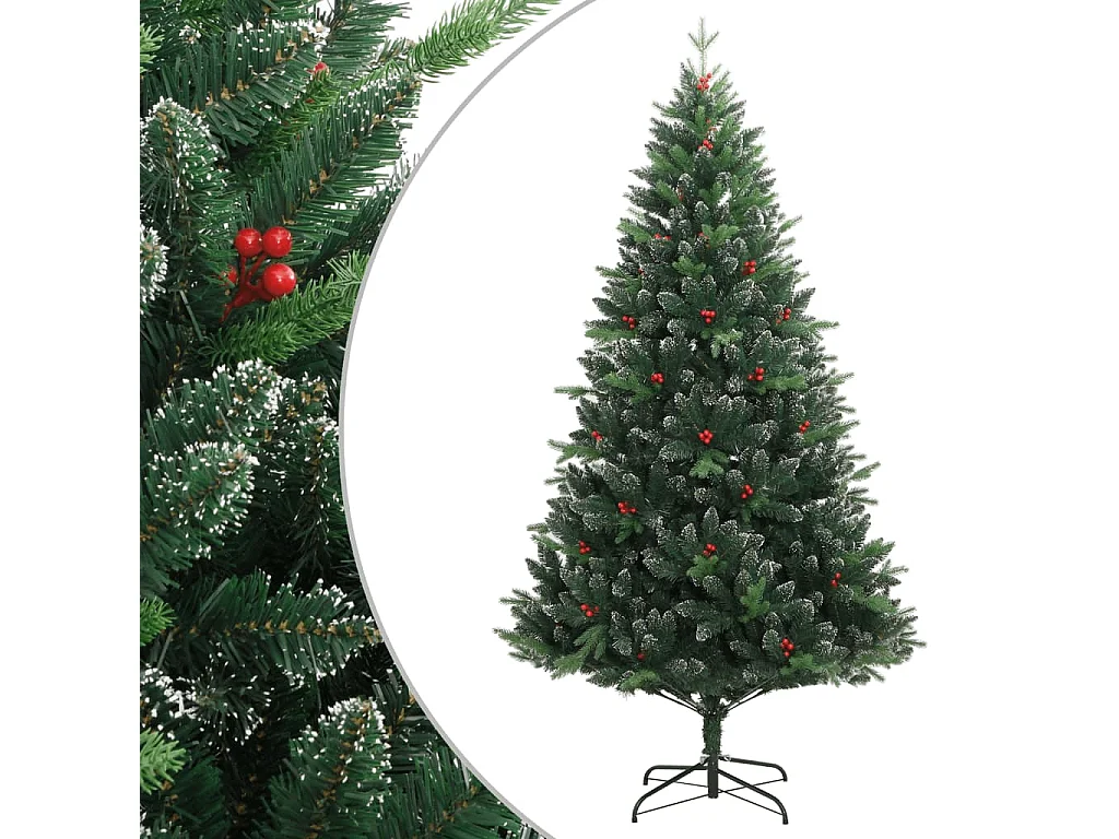 Albero Natale Artificiale Incernierato con Bacche Rosse 180 cm