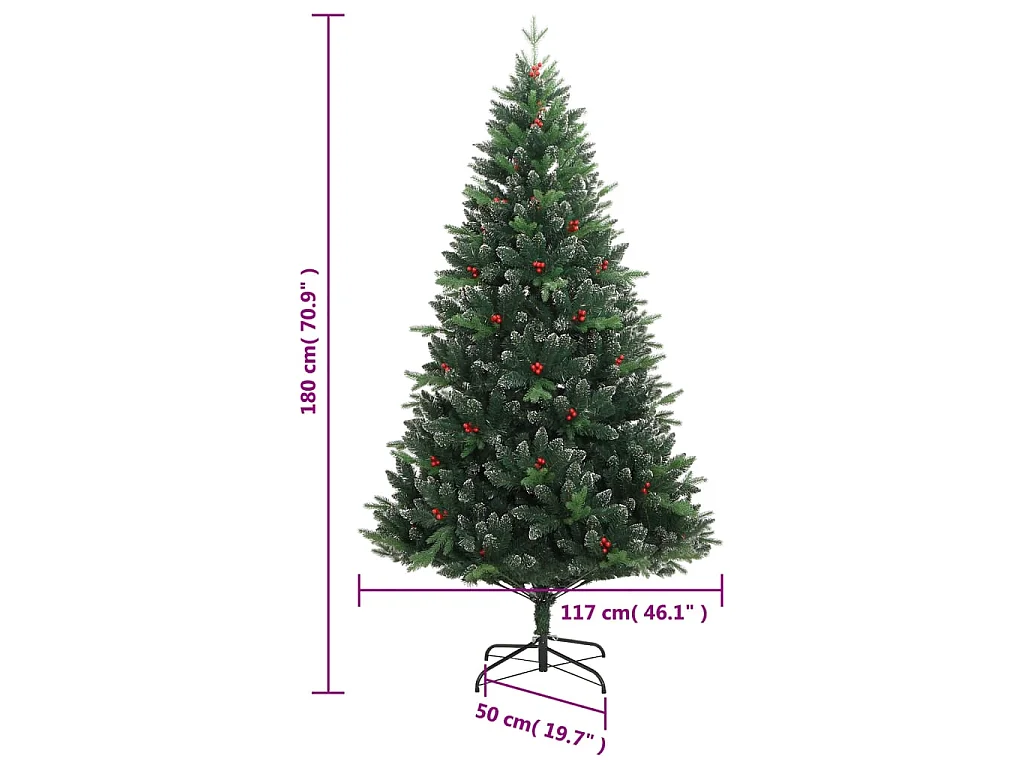 Albero Natale Artificiale Incernierato con Bacche Rosse 180 cm
