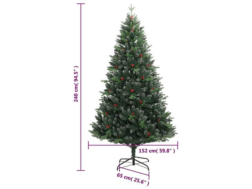 Kunstkerstboom met scharnieren en rode bessen 240 cm