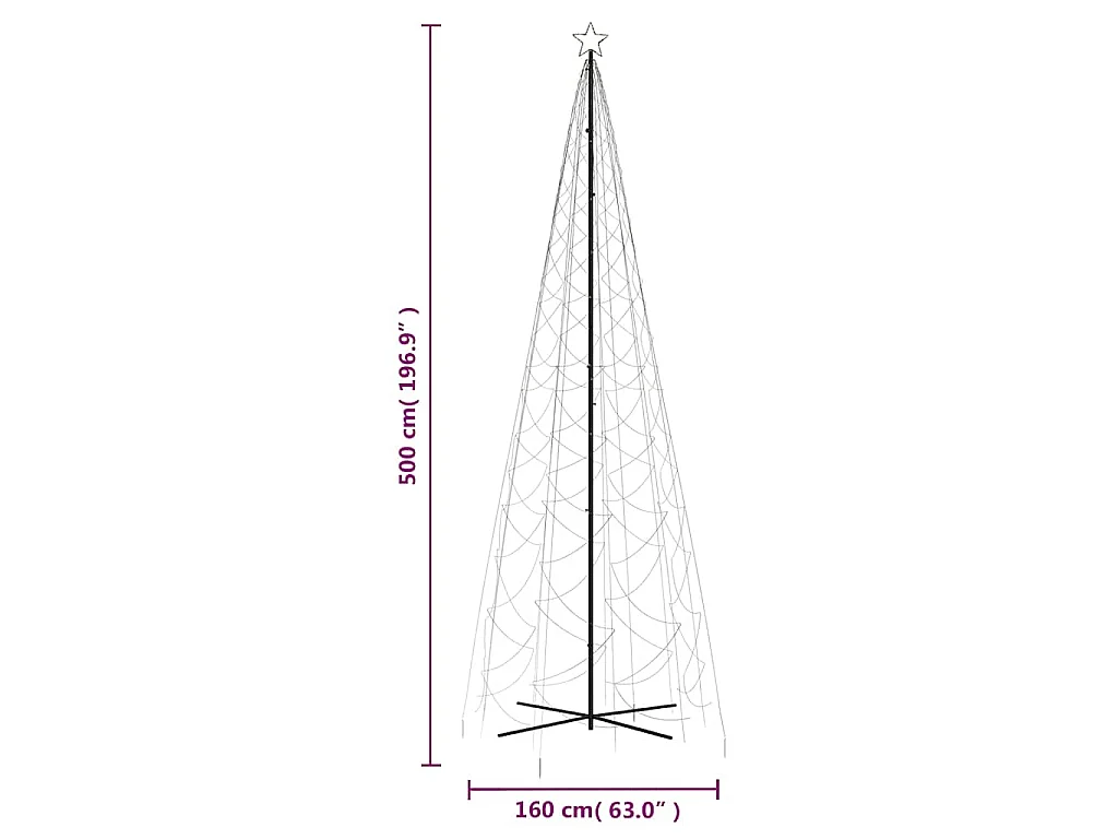 Arbre de Noël cône 1400 LED Blanc chaud 160x500 cm
