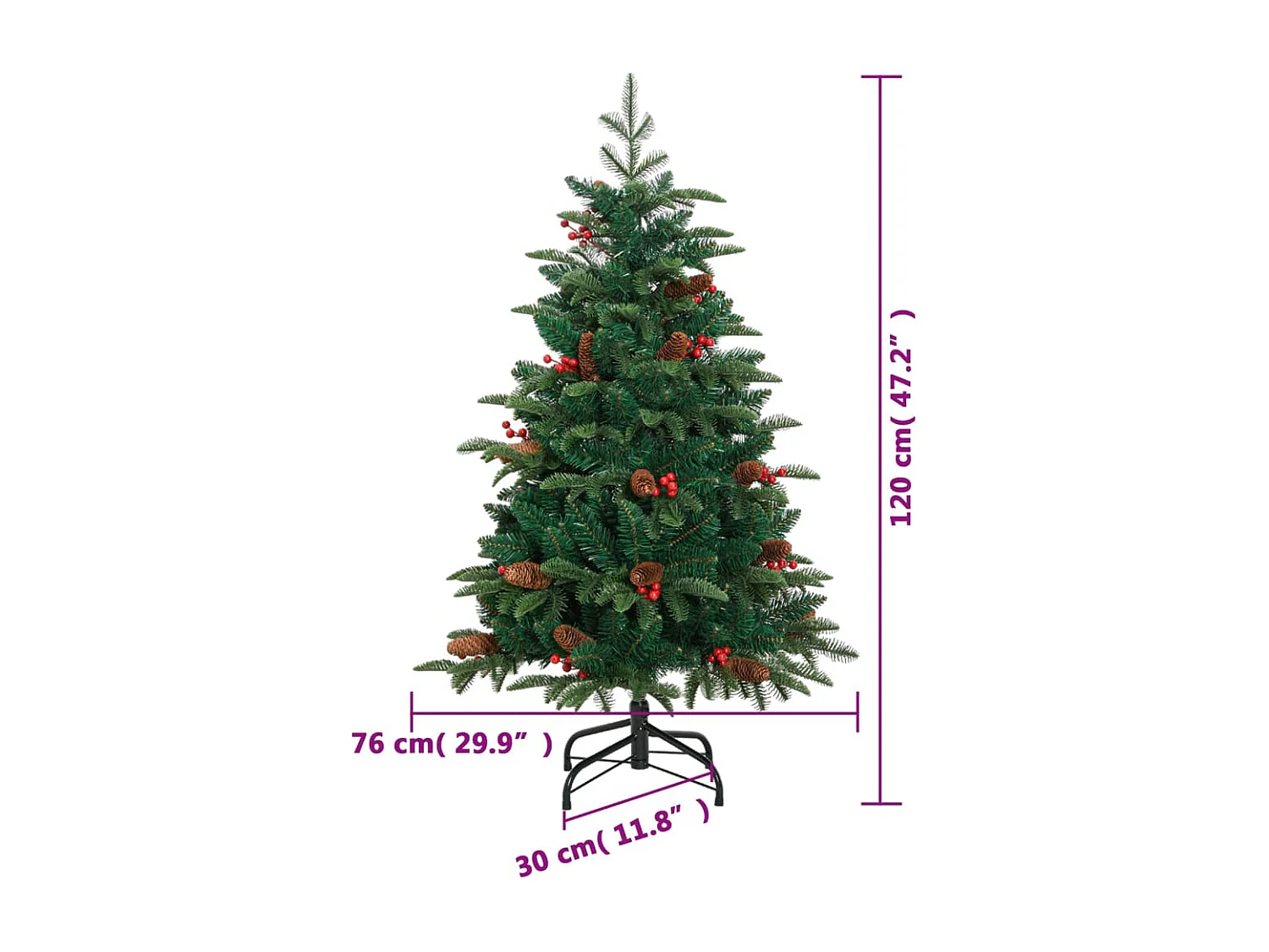Sapin de Noël artificiel avec pommes de pin et baies 120 cm
