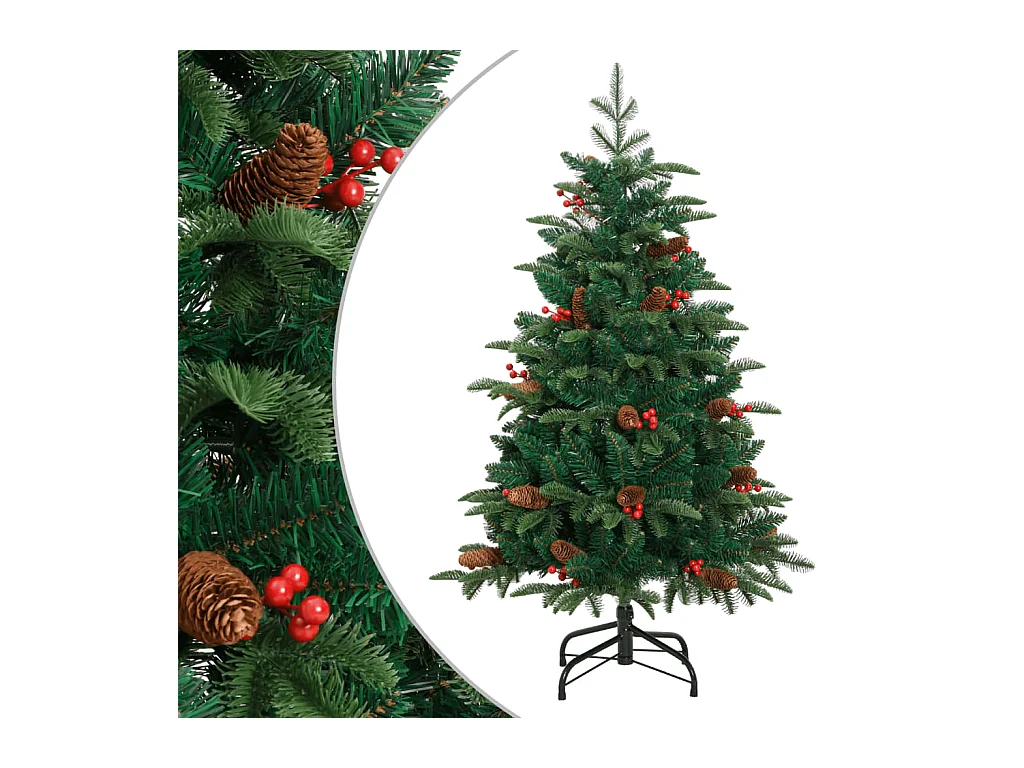 Kunstkerstboom met scharnieren dennenappels en bessen 120 cm