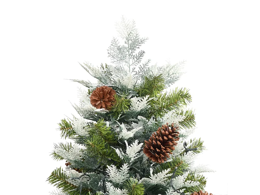 Kerstboom met LED en dennenappels 225 cm PVC en PE groen