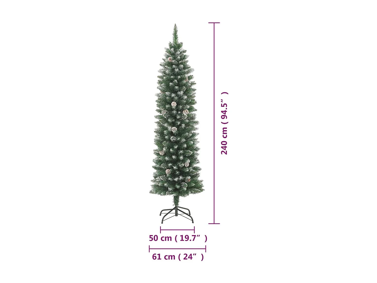 Árbol de Navidad artificial estrecho con soporte PVC 240 cm