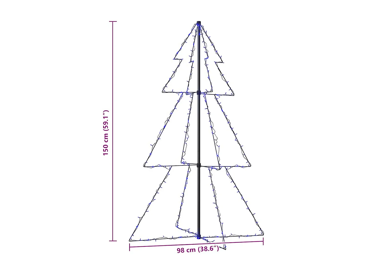 Arbre de Noël cône 200 LED d'intérieur/d'extérieur 98x150 cm