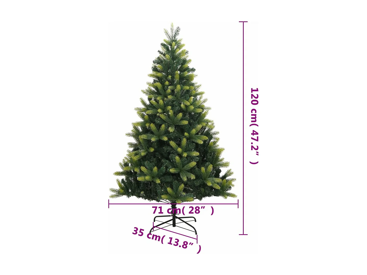 Albero di Natale Artificiale Incernierato con Base 120 cm