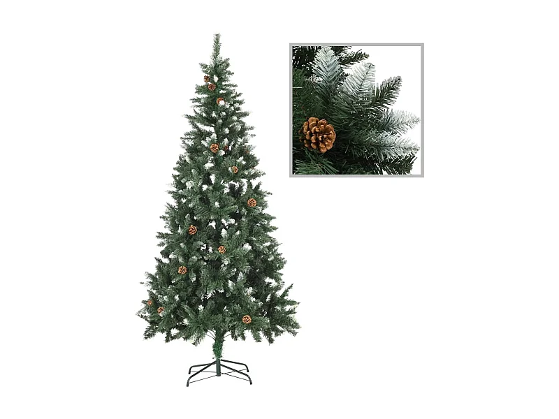 Árvore de Natal artificial com pinhas e brilho branco 210 cm