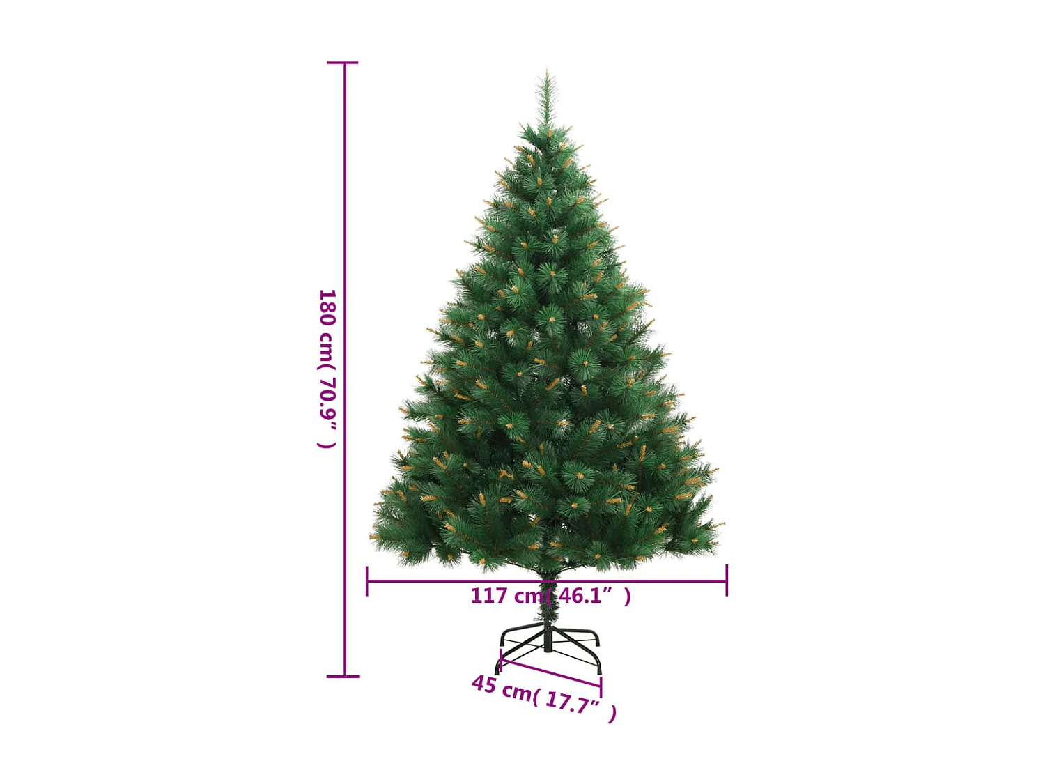 Albero di Natale Artificiale Incernierato con Base 180 cm