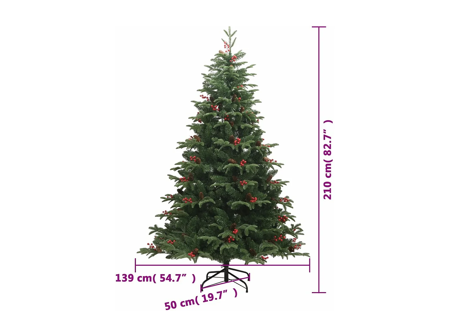 Árvore de Natal artificial articulada c/ pinhas e bagas 210 cm