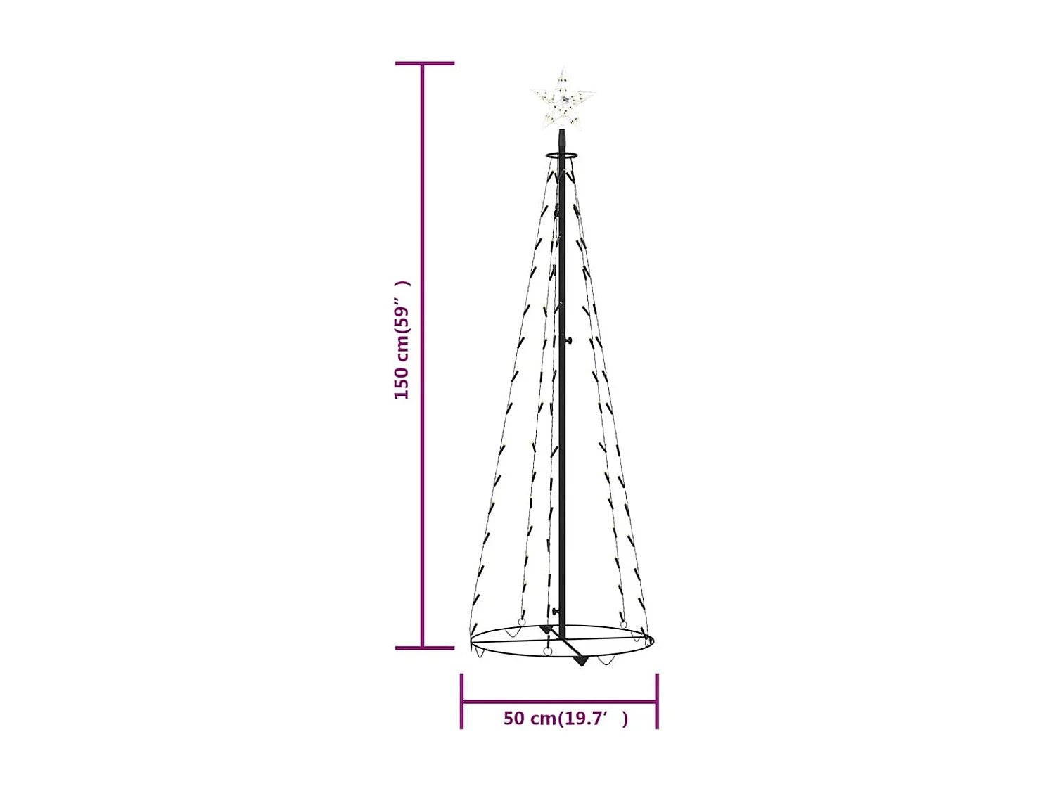 Sapin de Noël cône 84 LED blanc chaud Décoration 50x150 cm
