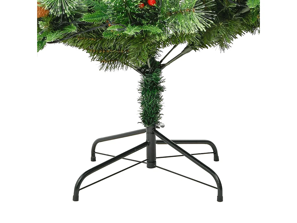 Kerstboom met LED en dennenappels 225 cm PVC en PE groen