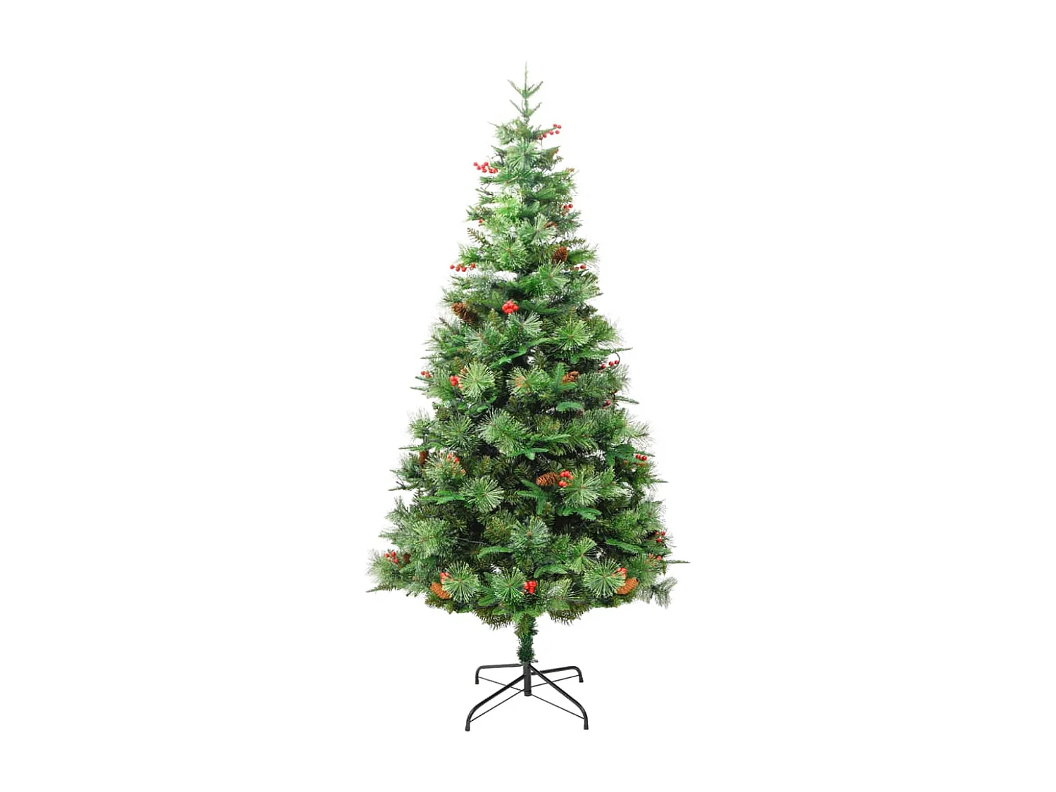Kerstboom met LED en dennenappels 225 cm PVC en PE groen