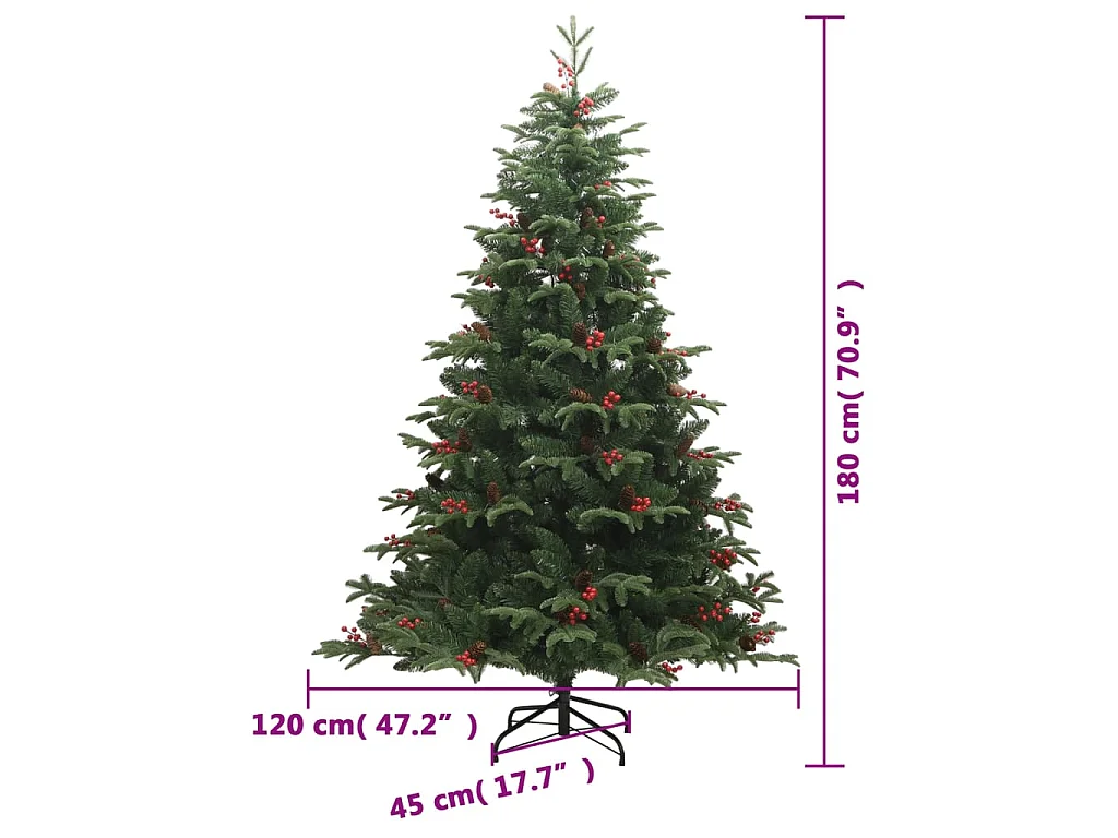 Albero Natale Artificiale Incernierato con Pigne e Bacche 180cm