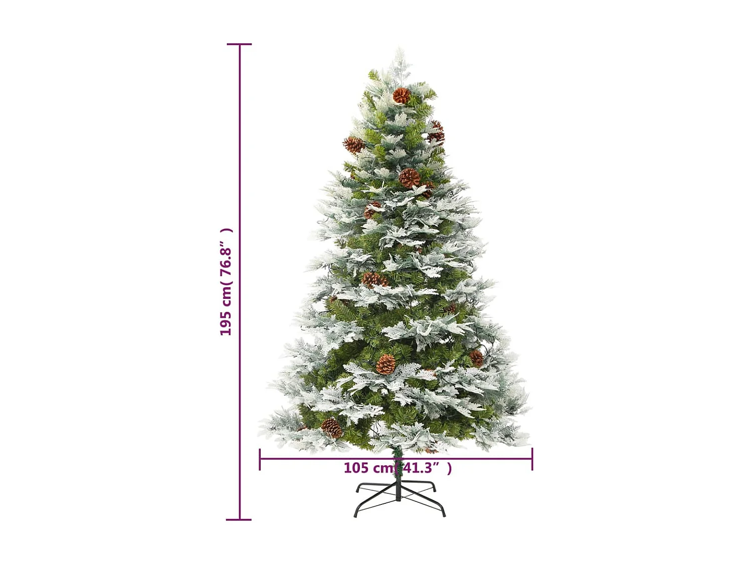 Árvore de Natal com pinhas pré-iluminada 195 cm PVC e PE verde
