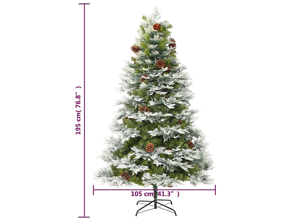 Kerstboom met LED en dennenappels 195 cm PVC en PE groen