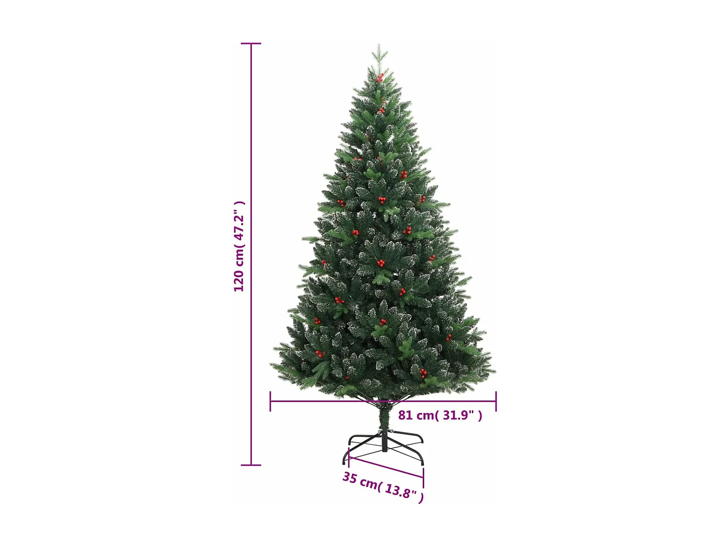 Albero Natale Artificiale Incernierato con Bacche Rosse 120 cm