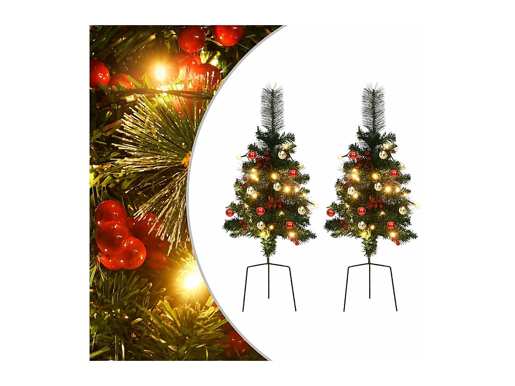Arbre de Noël artificiel pré-éclairé d'allée 2 pcs 76 cm PVC