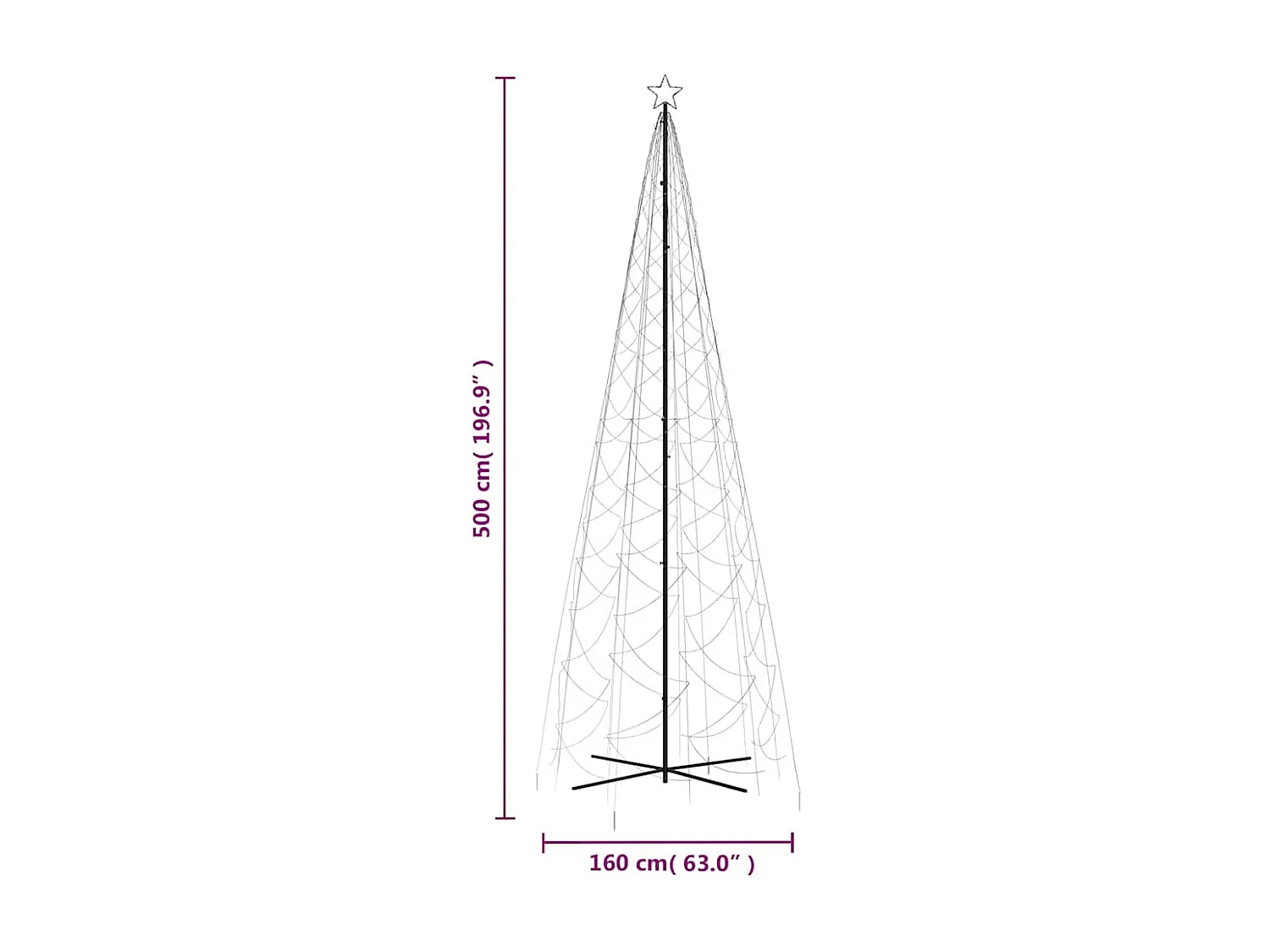 Arbre de Noël cône 1400 LED Colorées 160x500 cm