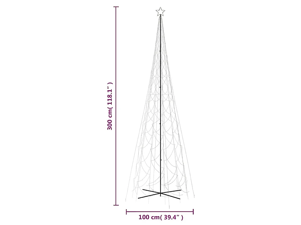 Árvore de Natal em cone 3000 luzes LED 230x800 cm branco quente