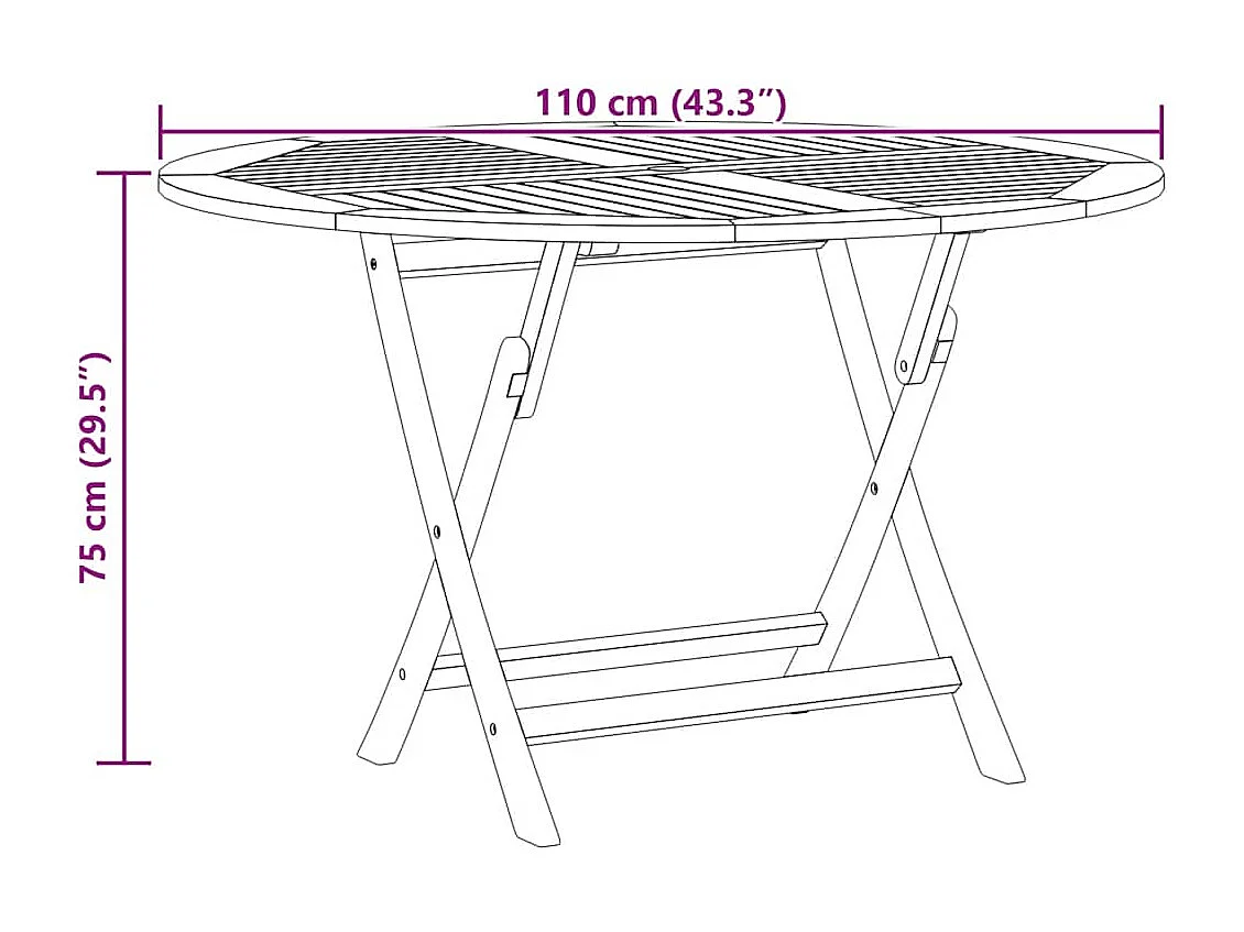 Tuintafel inklapbaar Ø 110x75 cm massief teakhout