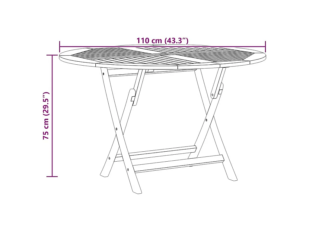 Tuintafel inklapbaar Ø 110x75 cm massief teakhout